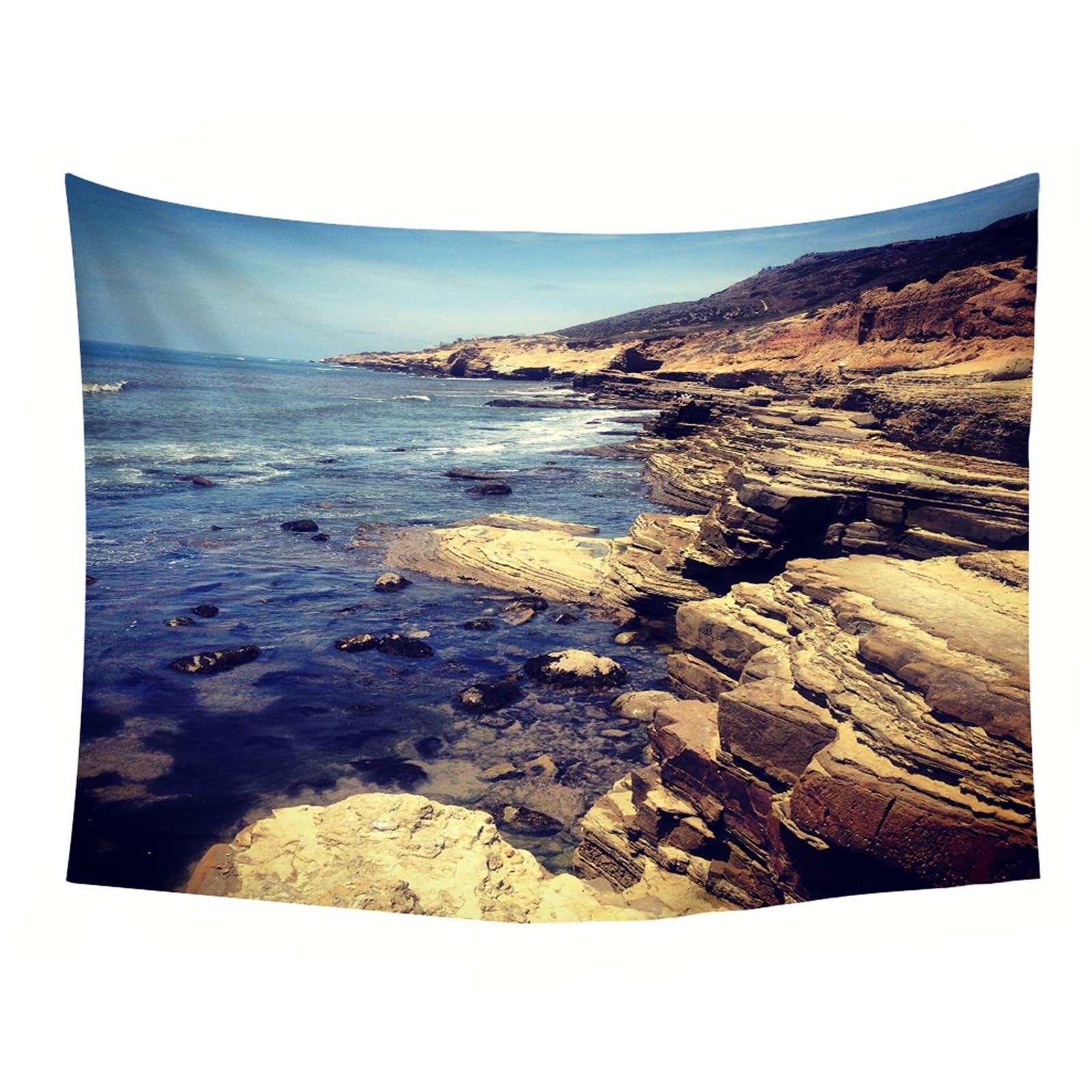 Epinki Wandtuch 240x220cm, Landschaft Natur Wandteppich Meer Riff Landschaft Wandteppiche Polyester Heimdekorationen für Schlafzimmer Wohnzimmer Kinderzimmer, Blau Braun