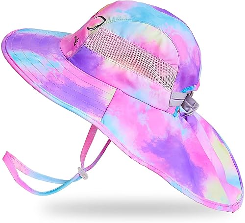 Sombrero de sol para niños, protección UV, unicornio, verano, playa, sombreros de ala ancha para el cuello para niñas y niños de 2 a 9 años