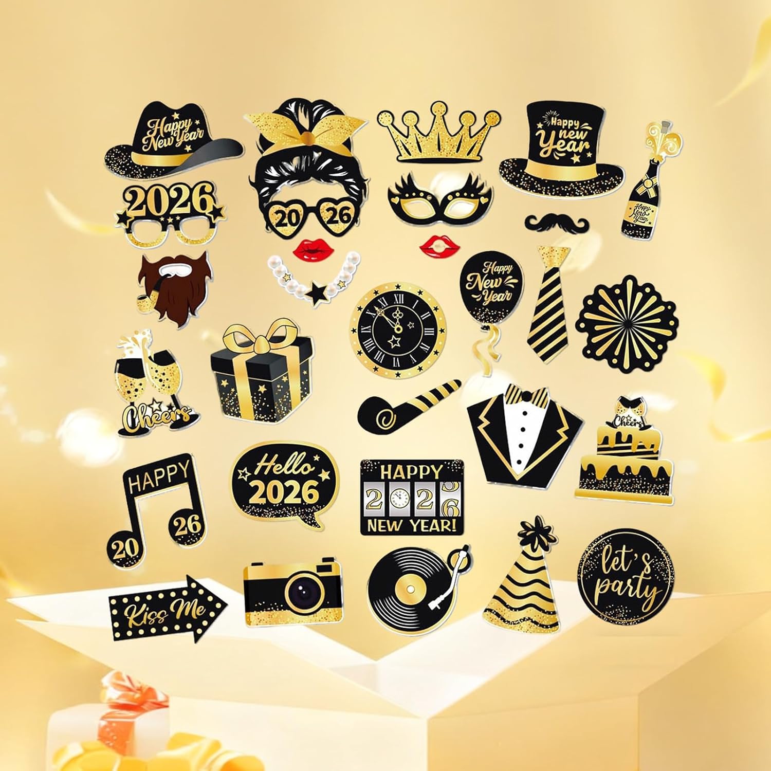 Happy New Year 2026 Photo Booth Props, 30 PCS New Years Eve Party Supplies Photo Booth Props 2026, Happy Newyear Favors Party Decorations Photobooth - Image 5