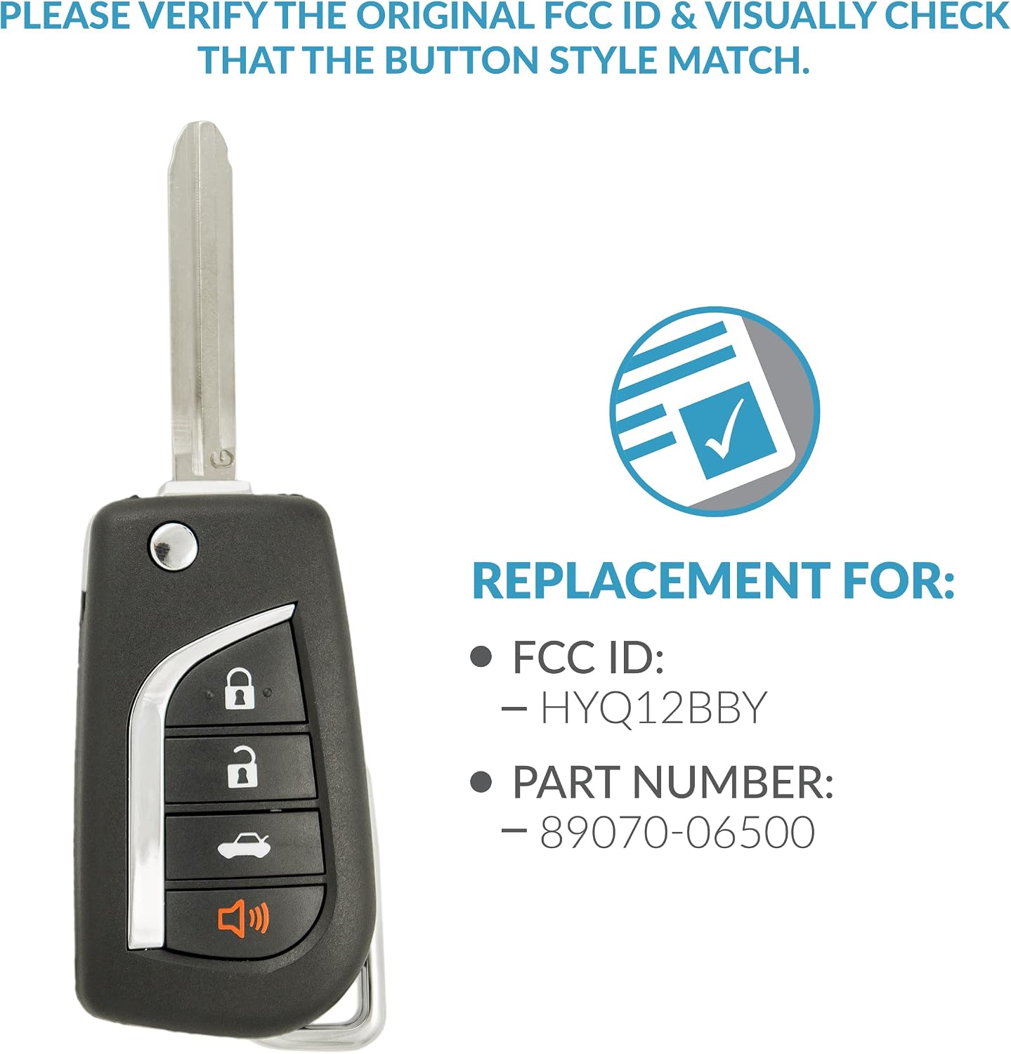 Keyless2Go Replacement for 4 Button Remote Flip Key Toyota HYQ12BBY 89070-06500 G Chip