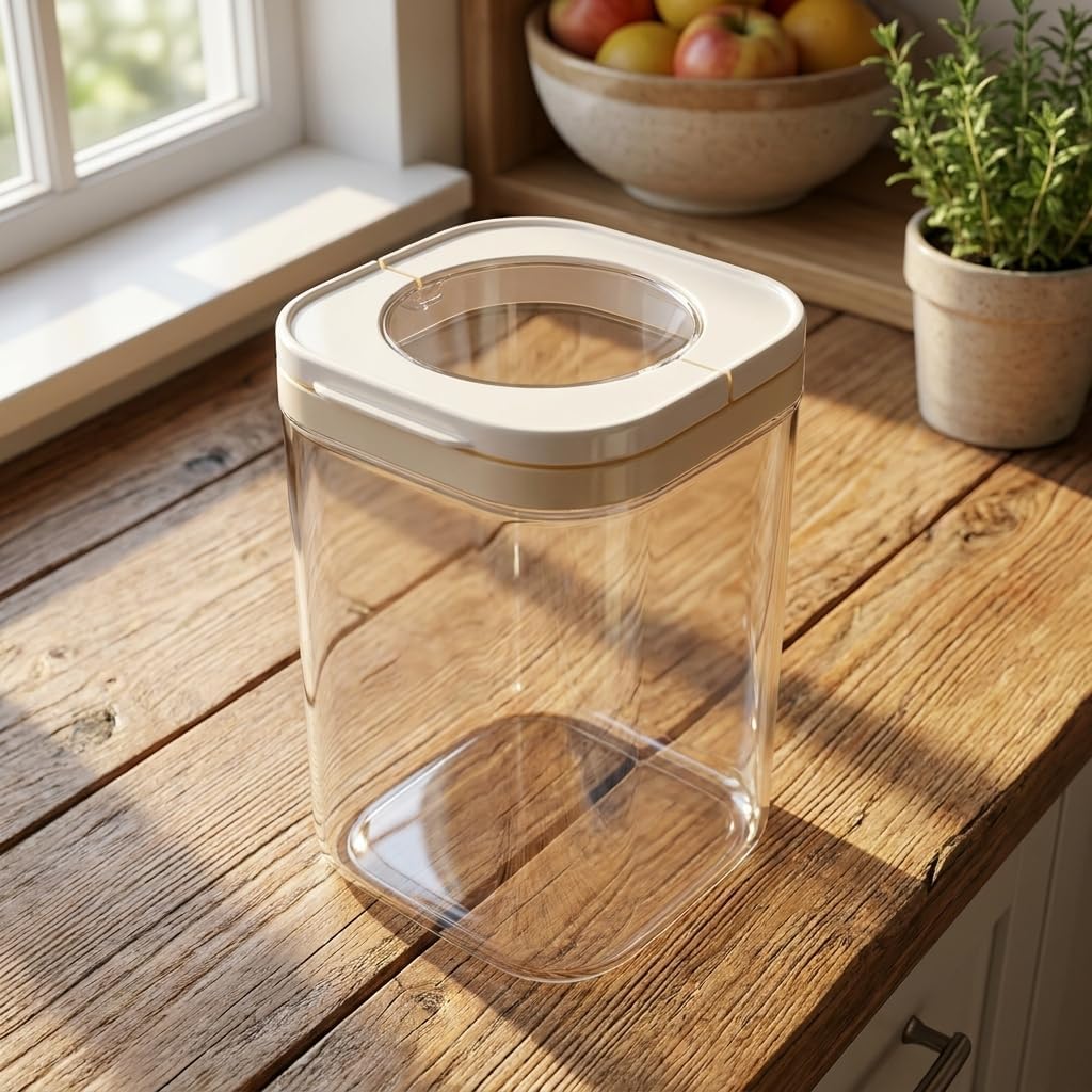 Deconox Vakum Kapaklı Kare Cam Erzak Kavanozu - Hava Almaz Şeffaf Mutfak Düzenleyici Bakliyat ve Baharat Saklama Kabı (Akrilik Değildir) - 600ml / 900ml / 1200ml Seçenekli (900ML)