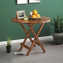 WOODAMIYA Solid Sheesham Wood Round Shape Foldable Coffee Table, Center Table for Indoor & Garden Outdoor, Fold-Away Coffee Table, 22x22x24.5 Inch, Natural Finish