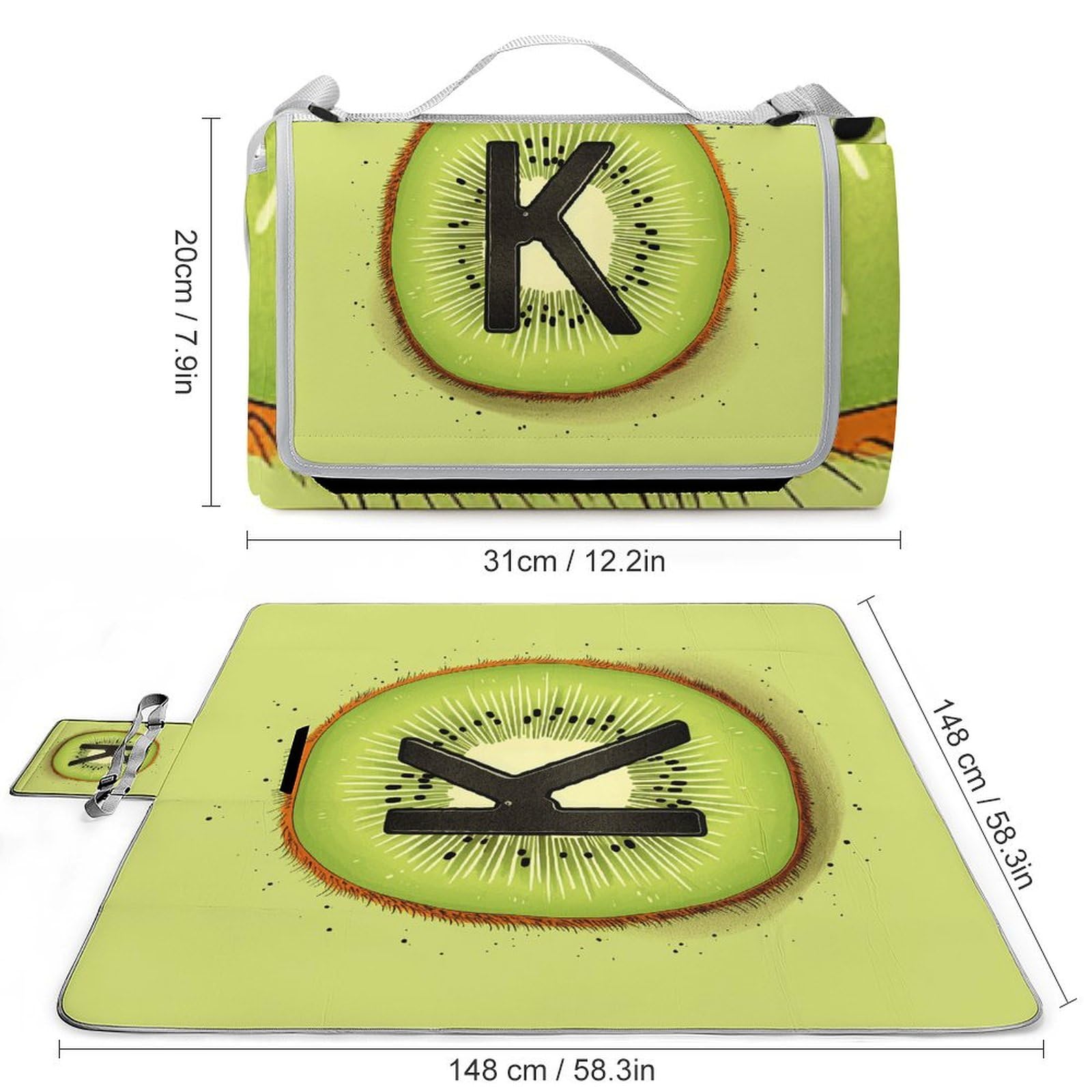 Coperta da picnic da spiaggia, motivo kiwi stampato, coperta da picnic impermeabile, pieghevole, extra large, tappetino quadrato da picnic, per escursioni, viaggi, campeggio all'aperto, parchi