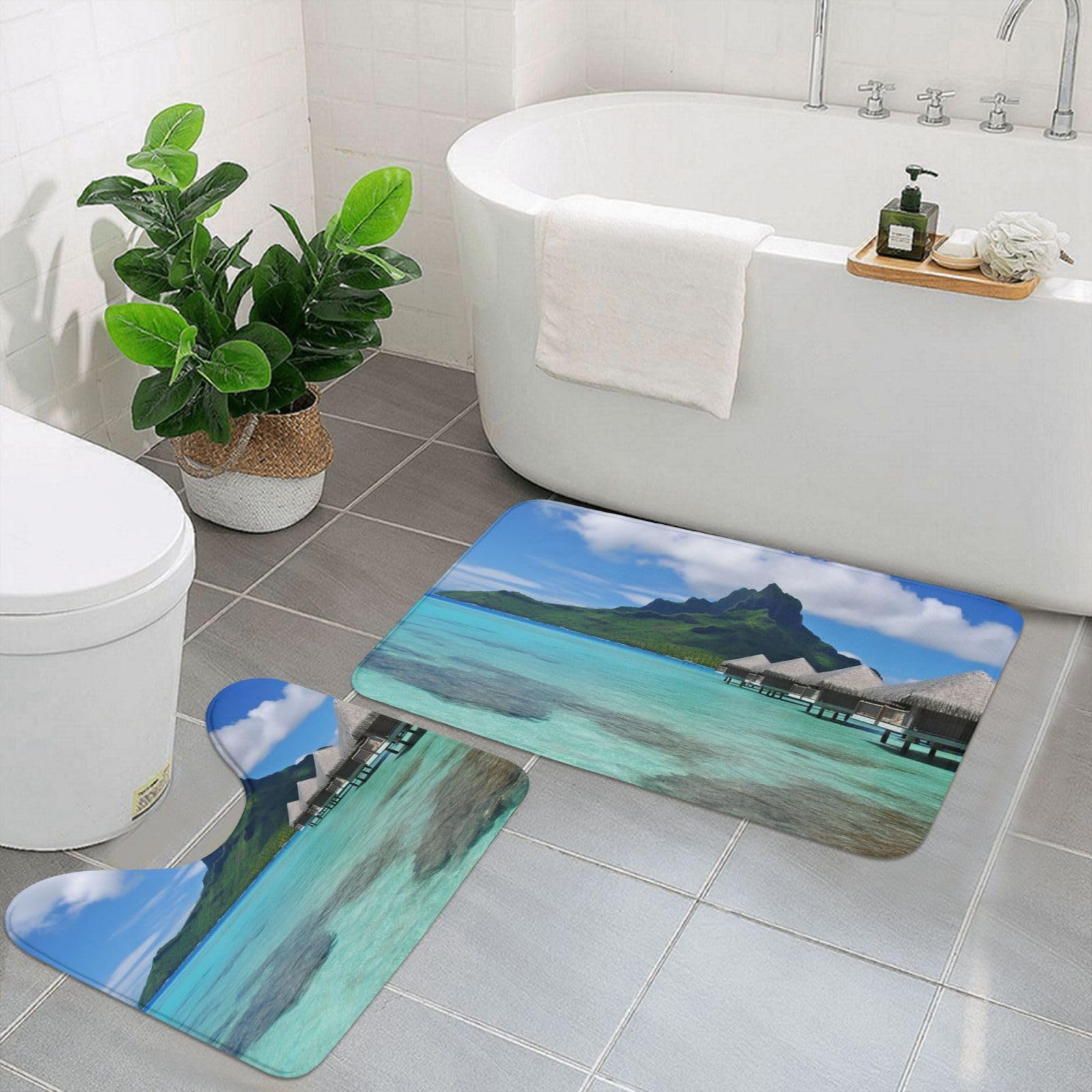 Tapis de bain noir Tahiti lot de 2 en microfibre douce pour sortie de douche sécurisée