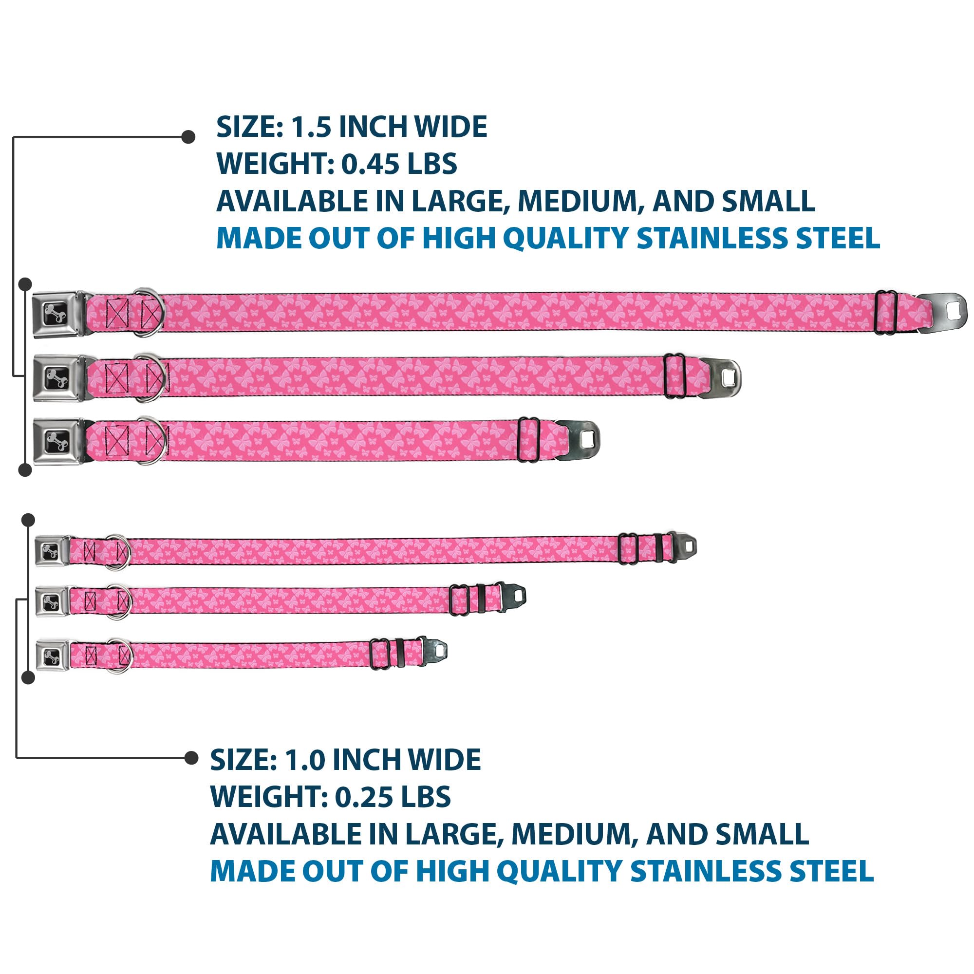 Buckle Down Farfalle Rosa Collare Bone Largo, Small/13 – 45,7 cm