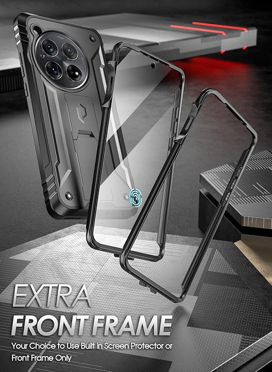 Poetic Revolution Case Compatible with OnePlus 12 5G (2024), Built-in Screen Protector Work with Fingerprint ID, Full Body Rugged Shockproof Protective Cover Case with Kickstand, Black