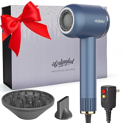 WUFAYHD Secador de pelo con difusor, secador de pelo iónico negativo, motor sin escobillas de 110,000 RPM para secado rápido, sin daños por calor, 4