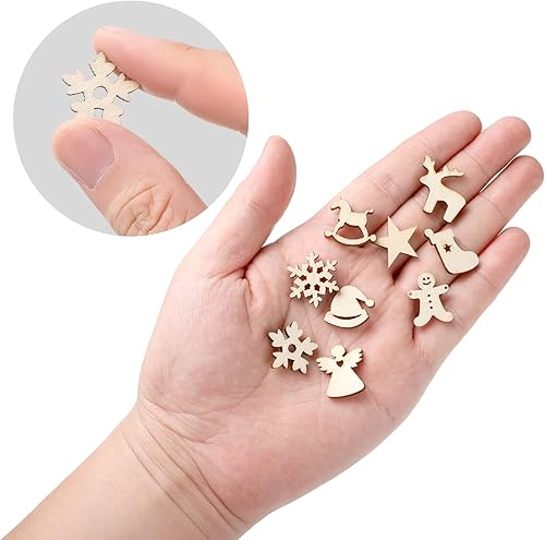Miniatura 3 de 300 piezas de mini adornos de madera sin terminar para Navidad, bricolaje, mini recortes de madera con caja de almacenamiento para manualidades, 18