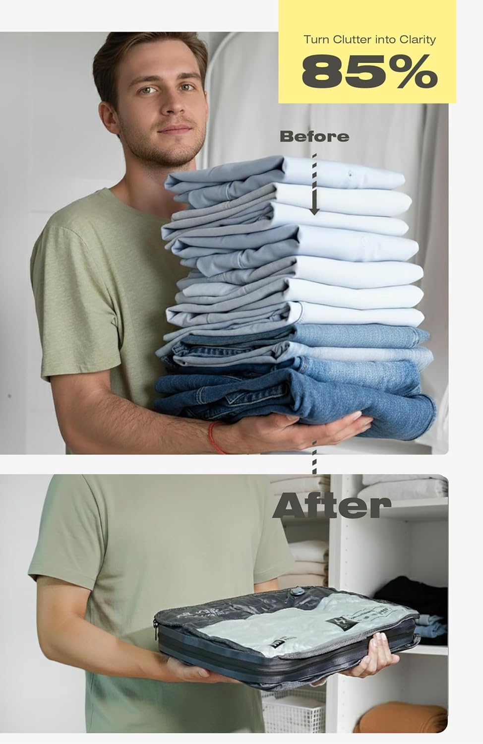 AirVault Reusable Vacuum Compression Travel Bag for Carry-On Suitcase and Backpack, Recycled IP67 Waterproof Space Saver Vacpack (21L Gray (3-Pack) (Air Pump Included) - Image 2