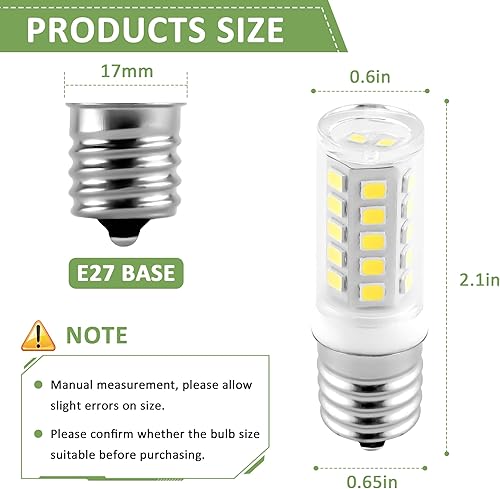 Miniatura 2 de ROOAUG Bombilla LED E17 para electrodomésticos, bombilla Kei D28A para refrigerador, 6000 K, 3 W, AC100-130 V, luz diurna, color blanco, repuesto