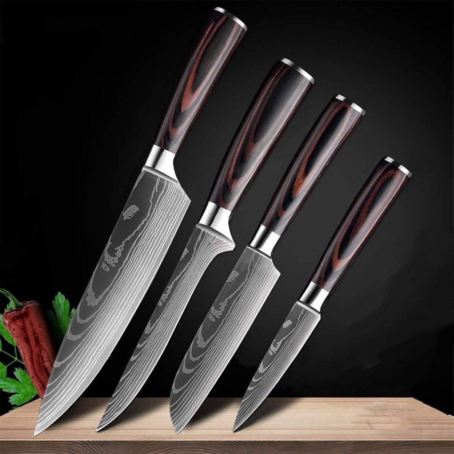 8" inch japanese kitchen knives Damascus pattern chef knife Sharp Cleaver Slicing Utility Knives tool(4 PCS Value set 01)