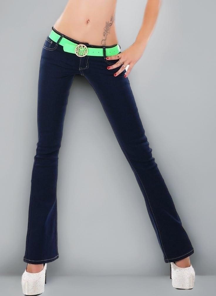 Womens Navy Blue Low Rise Bootcut Stretch Jeans Sizes UK 6-14
