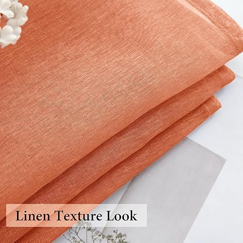 Miniatura 3 de MIULEE Cenefa Transparente Naranja Quemado con Textura de Lino para Media Ventana, Cortina Pequeña Estilo Granja para Cocina, Café, Sala de Estar