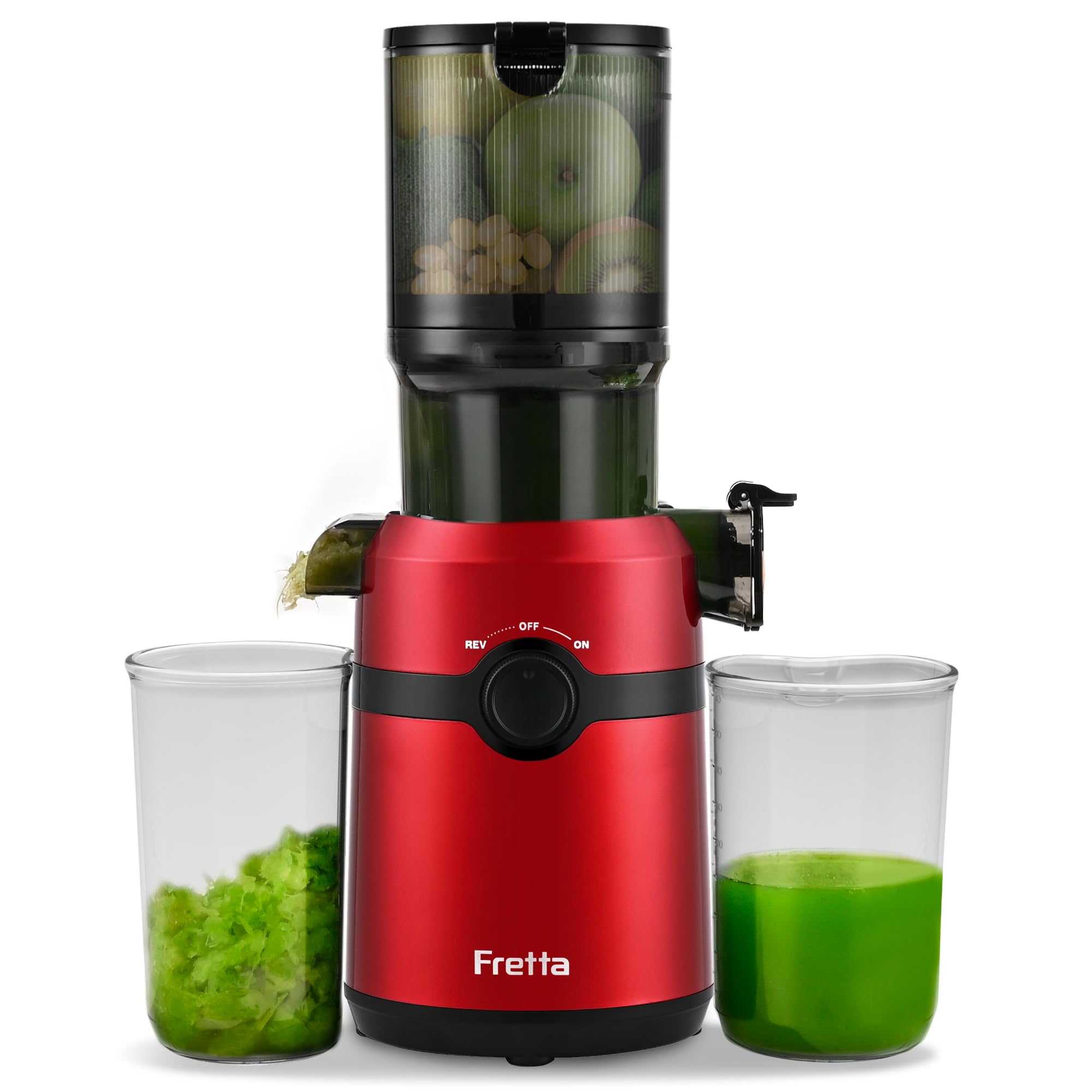Juicer Machines,Fretta Cold Press Juicer Machines with American-Sourced PCTG Material,Fit Whole Fruits &amp; Vegetables,Easy to Clean,Truly BPA-Free, Red