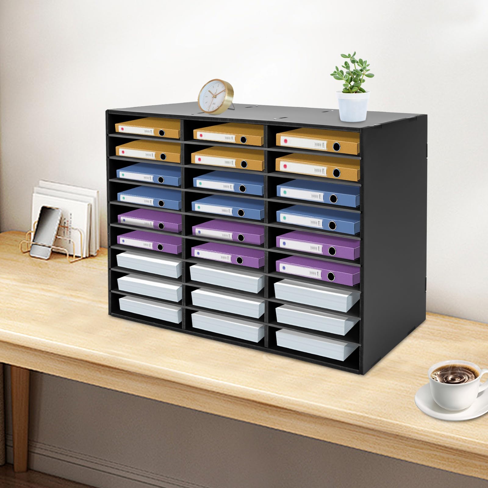 Organisateur de document de bureau, trieur de fichiers pour courrier, papiers, boîte aux lettres, école, salle de classe, 27 compartiments pour la maison, l'école, le bureau, noir