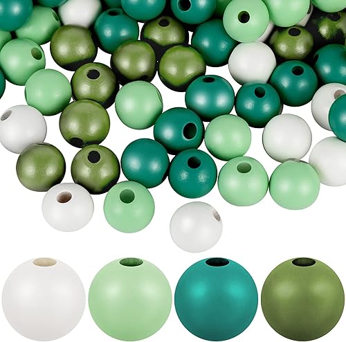 180 cuentas redondas de madera coloridas con agujero grande, espaciador suelto para decoración de vacaciones, manualidades, joyería (blanco, verde