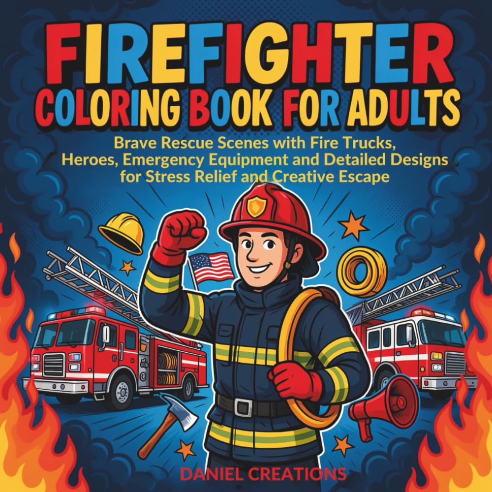 Firefighter Coloring Book for Adults: Brave Rescue Scenes with Fire Trucks, Heroes, Emergency Equipment and Detailed Designs for Stress Relief and Creative Escape