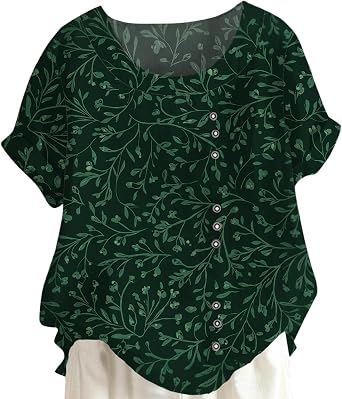 Womens Summer Tops Loose Crew Neck Short Sleeve Dressy Casual Tops Fashion Boho Floral Business Blouses