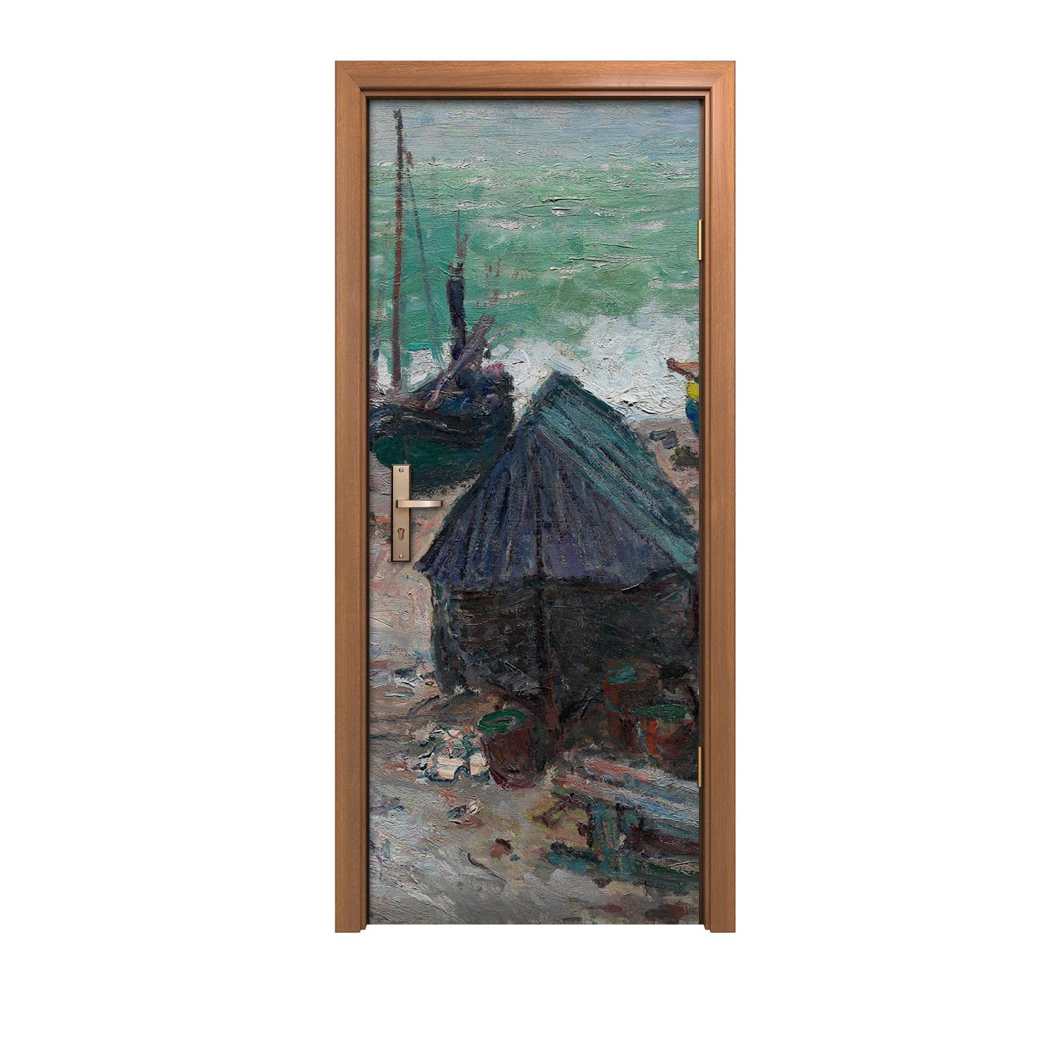 Autocollant de porte 90x200cm pour rénover une porte abîmée décor bateaux sur mer