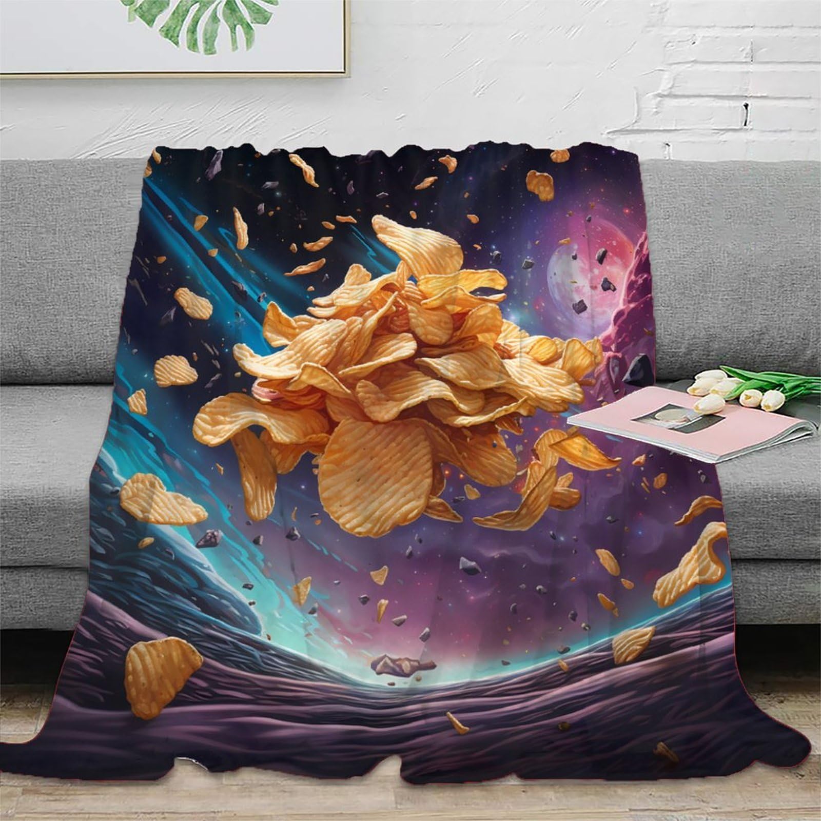 Estampado 3D Crispy-Snacks Manta de habitación Microfibra Ropa de Cama Anti-Bolitas Fantasy-Space-Arte Plaid de habitación Suave para jóvenes Solteros en casa 80×90inch(200x230cm)