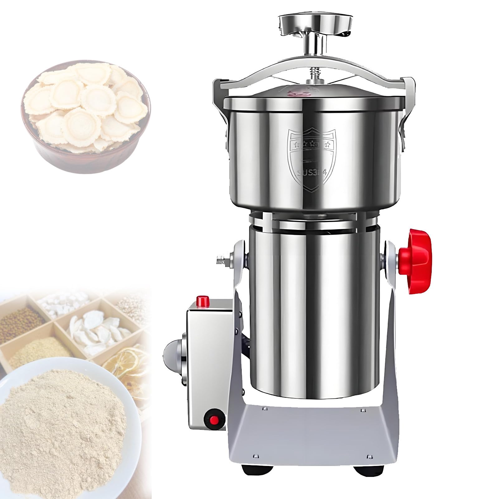 Molinillo eléctrico de grano de 1000 g, molino de especias, 25 000 RPM con protección contra sobrecarga, temporizador de 5 min, interruptor giratorio de clip para café, frutos secos, arroz (304-800