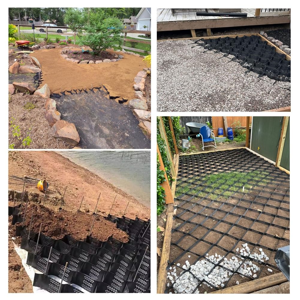GZHERVICES Griglia di Terra, Griglia Geo, GeoCell da 4" - Trattenimento Ghiaia Permeabile al 100%, per Giardini, Parcheggi, Vialetti in Pendenza, Paesaggistica(2X2m/6.56x6.56ft)