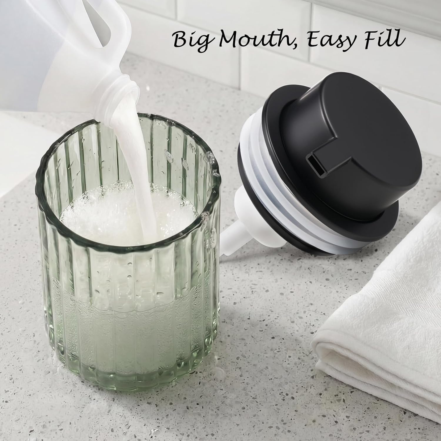 Amolliar Foaming Soap Dispenser, Green Glass Foam Soap Dispenser, Black