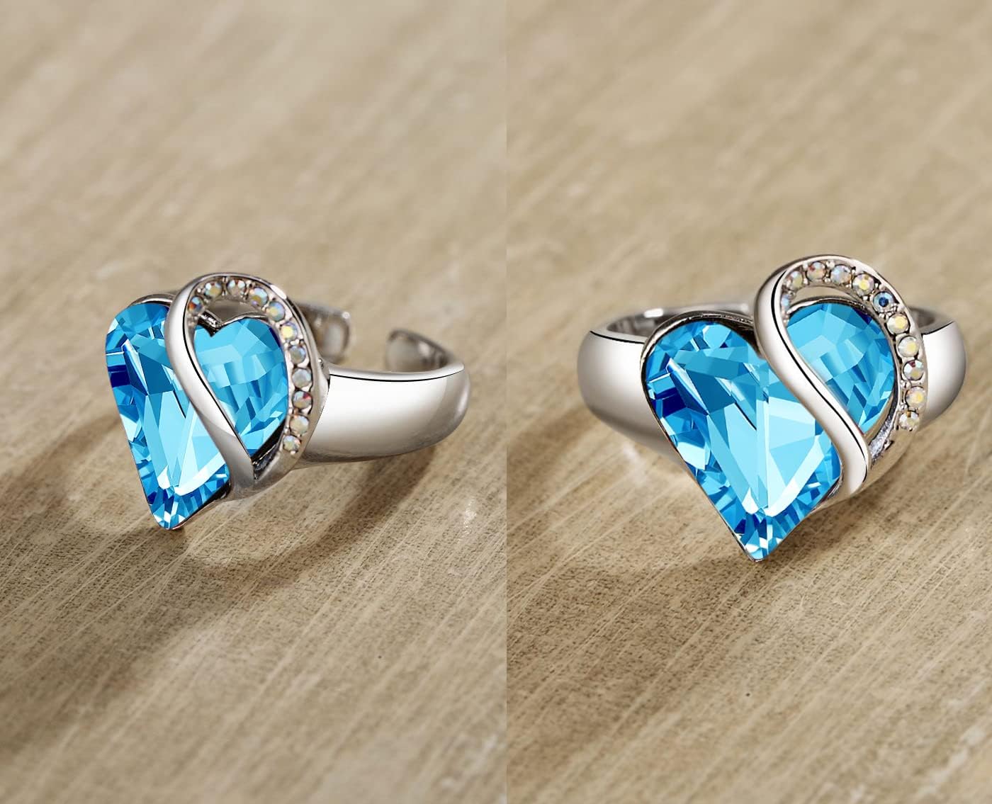 Leafael Infinity Love Women's Adjustable Crystal Heart Ring with Birthstone Crystals Healing Stones, Jewelry Gifts for Women, Birthdays Valentine's Day, Silver-Tone, Open End, Size 6.5-8