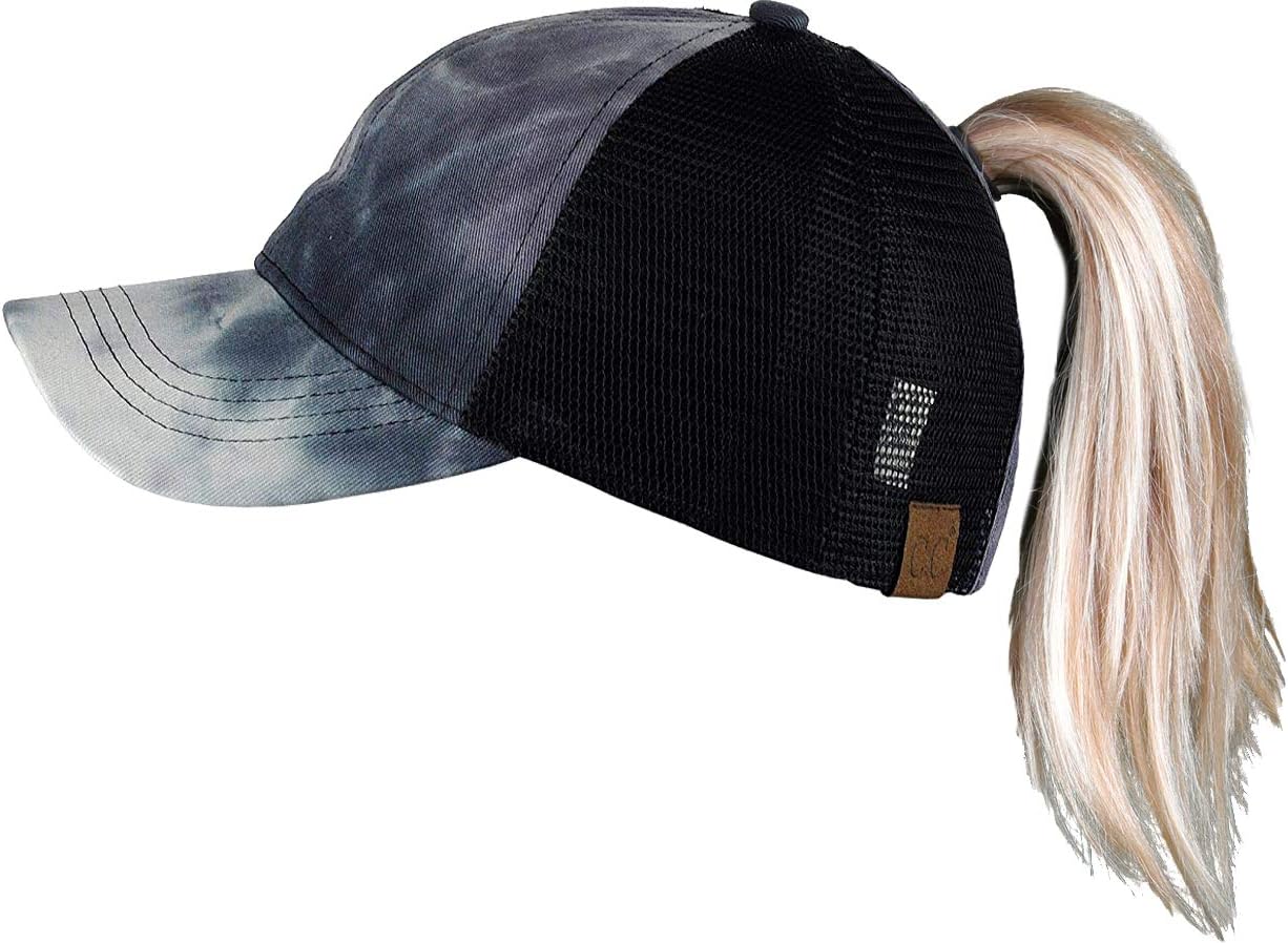 Funky Junque Distressed Ponytail Trucker Hat - Women's Baseball Cap - Solid, Tie Dye, Camo, Value Packs