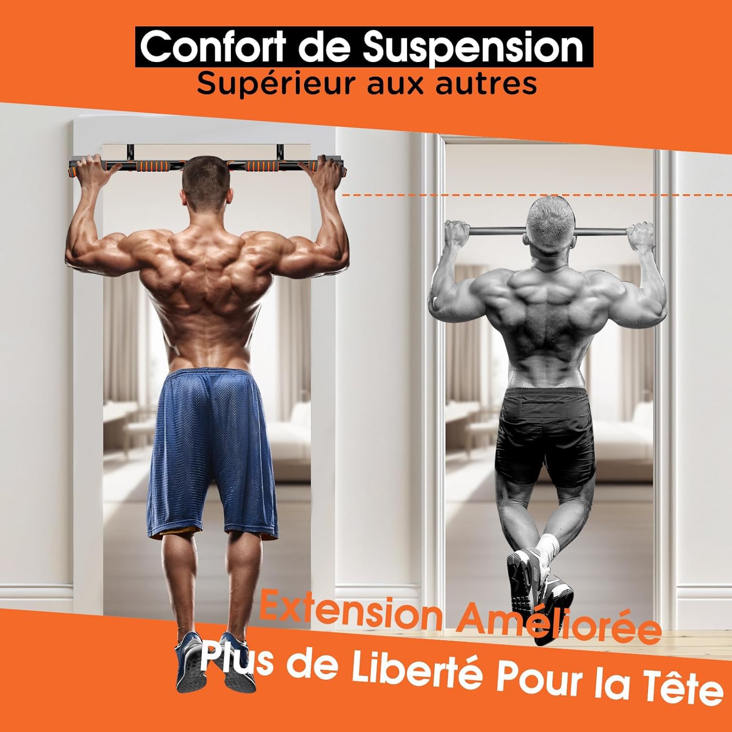 DH FitLife Barre de Traction pour Cadre de Porte sans Vis Antidérapante avec Multiprises | Pull Up Bar Doorway | Barre de Musculation à Suspendre | Pour Cadre de Porte 65-92 cm