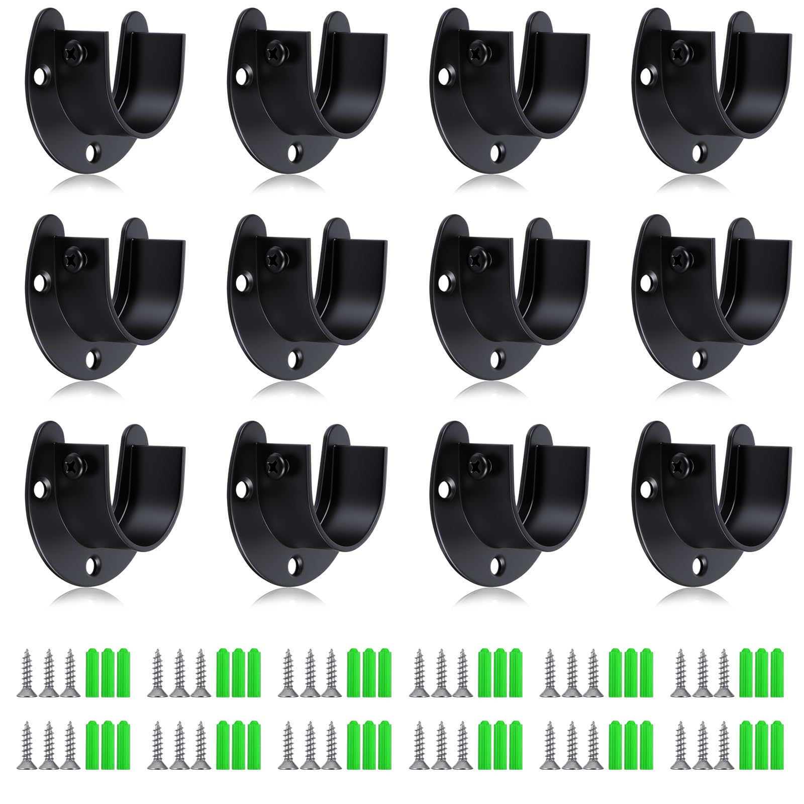 Photo 1 of 12 Pcs Heavy Duty Stainless Steel U-Shaped Closet Rod Brackets, 1-1/4 Inch Flange Rods Holder, Black Curtain Rod End Supports with Screws for Closet, Curtain, and Shower Rods.