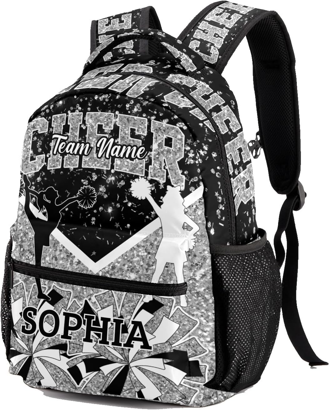 Cheer Backpack Custom Cheerleader Bag with Name - Personalized Cheerleading Daypack Cheer Team Coaches Gift Silver
