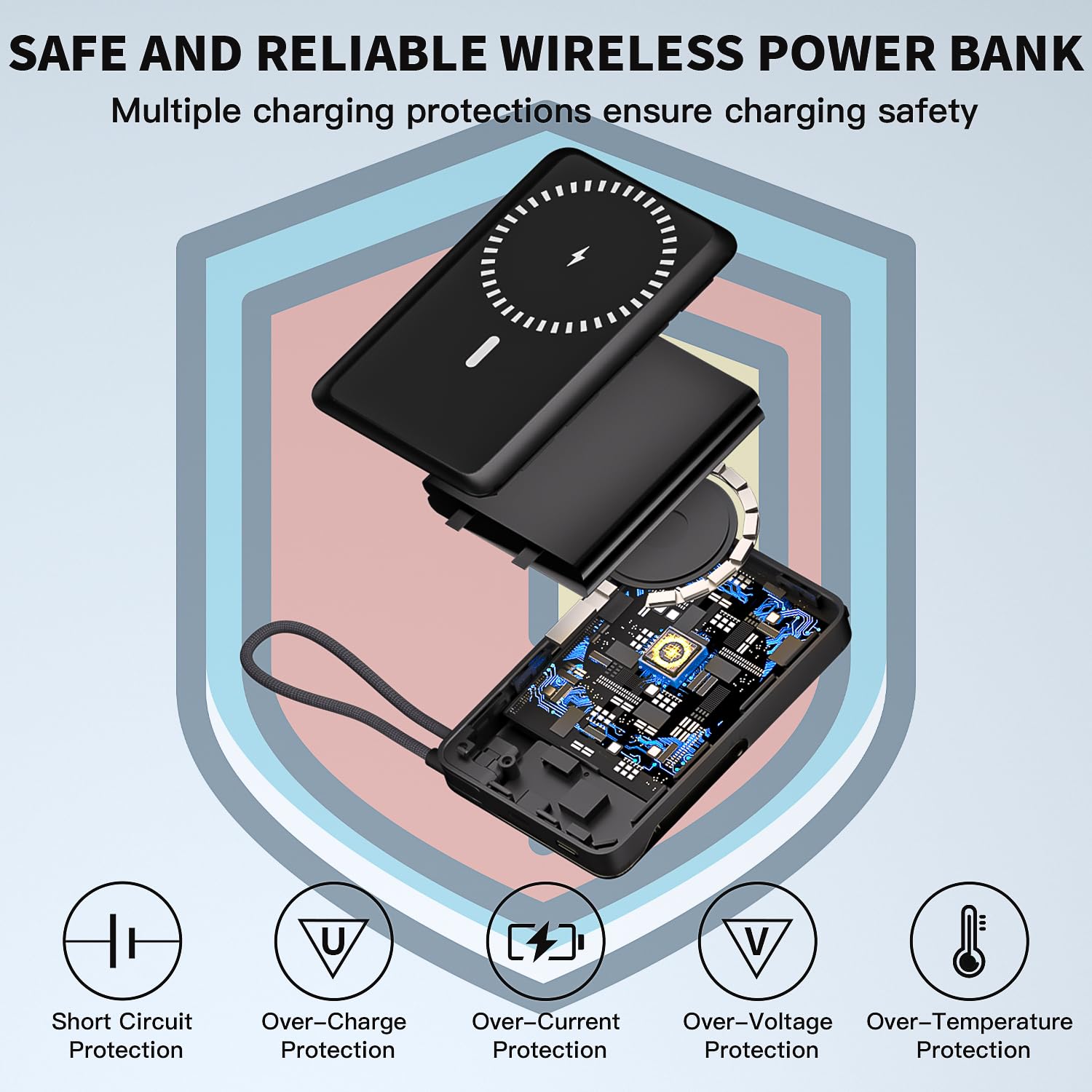 10000mAh Magnetic Wireless Power Bank Fast Charging , Mag-Safe Protable Charger Bulit in USB C Cable and Stand 22.5W PD USB C Fast Charger,Magnetic Battery Pack for iPhone 17 Pro/17 Air/16/15/14/13/12 — view 3