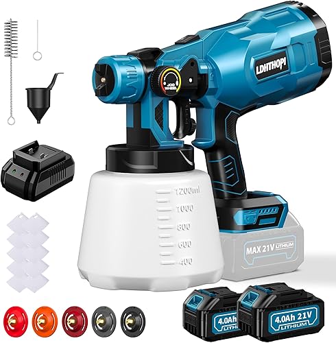 Miniatura 8 de LDHTHOPI Pulverizador de pintura inalámbrico con pistola pulverizadora eléctrica HVLP de alta potencia de 1000W con contenedor grande de 1200ml para