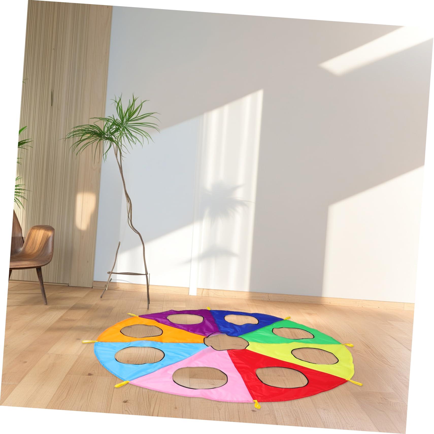 SUPVOX Paracadute Gioco per Ragazzo Ragazza Piccoli con 9 Fori Ombrello da Gioco Colorato per attività di Gruppo all’Aperto Interattivo per Asilo e Sviluppo Sensoriale Educativo
