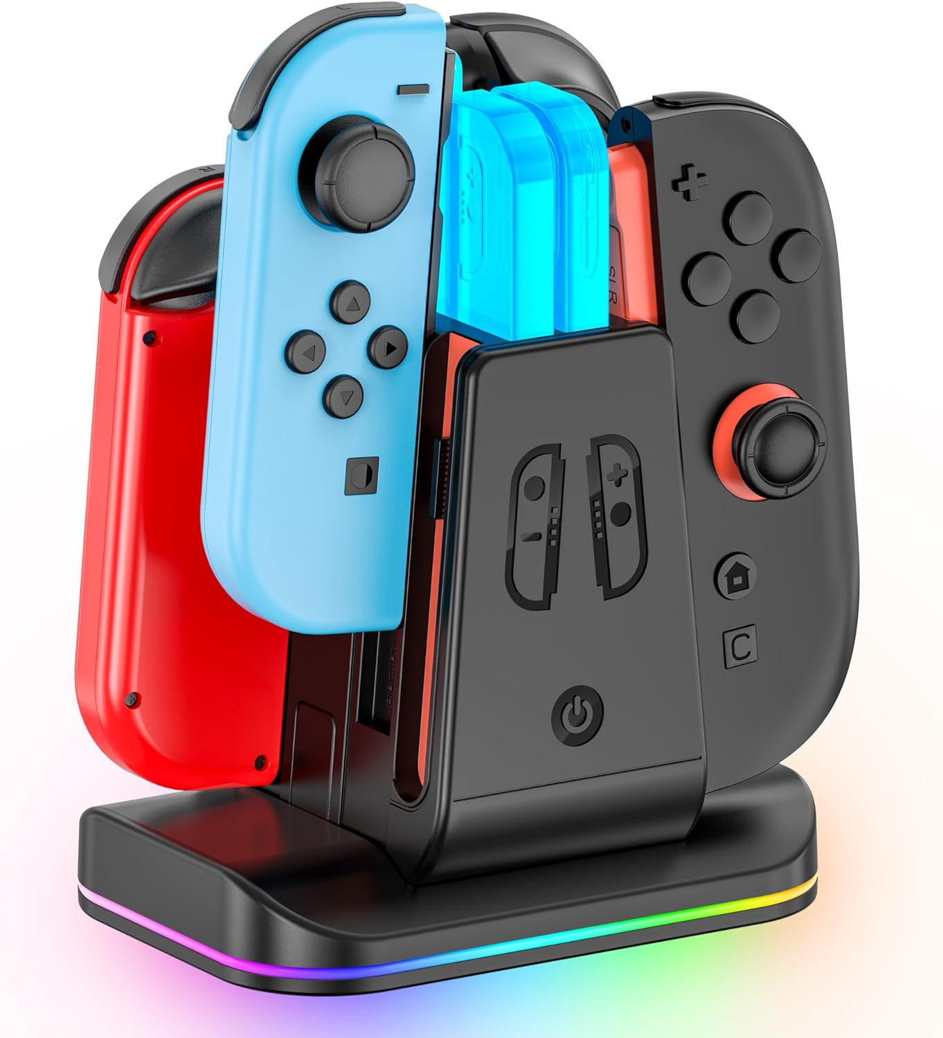Switch 2 & 1 Controller Charger, 2-in-1 Charging Dock for Nintendo Switch 2025 / OLED/Original Joycons, Fast Charger Station with 9 RGB Modes, for Joy-Con 2/1 Accessories, for Nintendo 64 Console