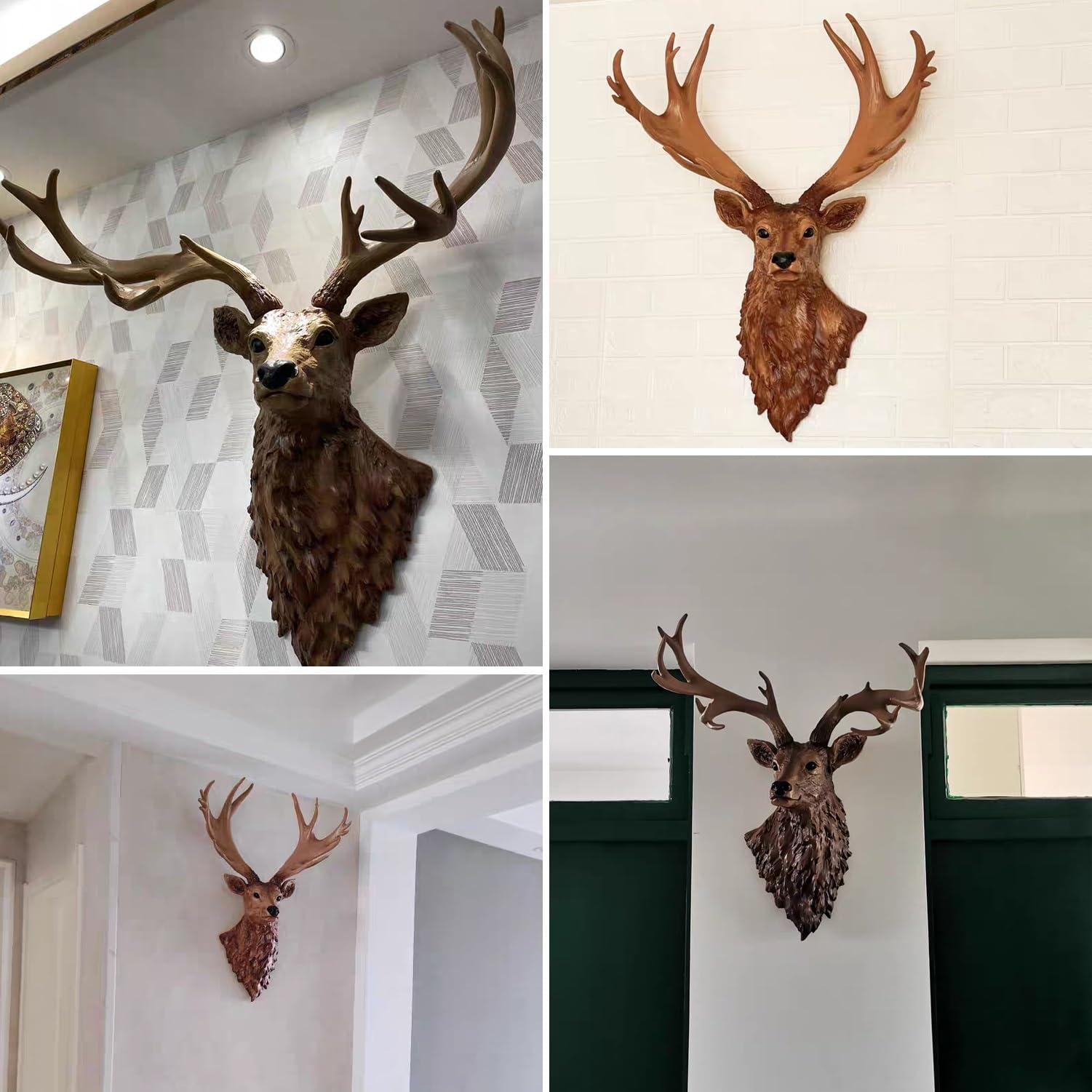 Grande testa di cervo da appendere alla parete, finta tassidermia testa di animale in resina, scultura artistica da parete per soggiorno, sala da pranzo, bar, caffetteria retrò