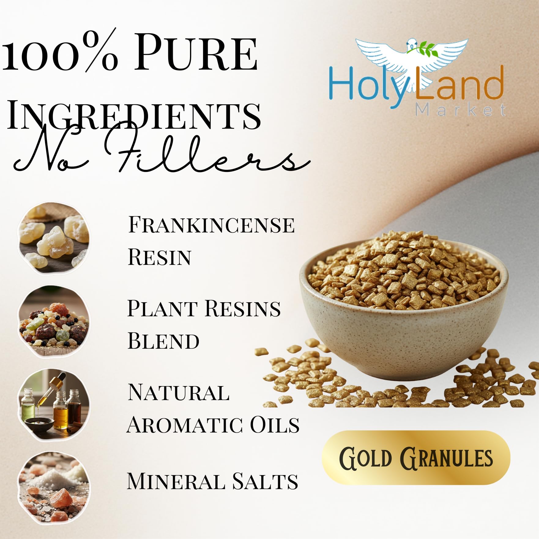 Holy Land Market Incense from Jerusalem (30 Grams or 1 Full oz) (Gold)