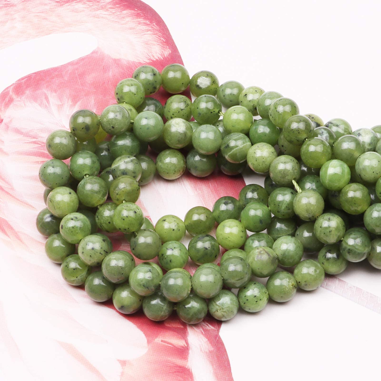 8mm Round Jade Green Gemstone Beads - Image 2