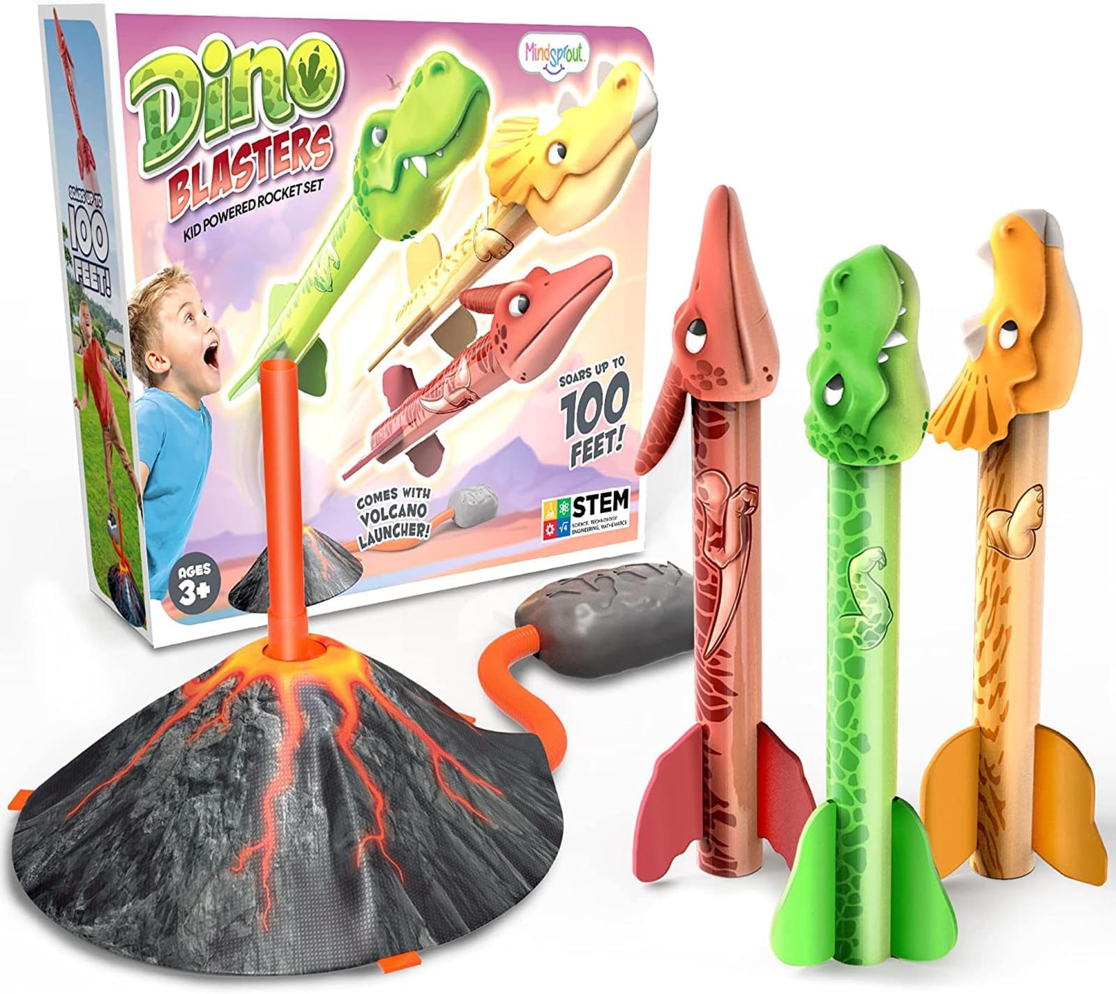AM ANNA Dinosaur Toy,Dino Blasters Rocket Launcher for Kids - Launch up to 100 ft,Birthday Gift,for Boys & Girls Age 3 4 5 6 7 Years Old - Outdoor Toys,Boy Stomp Rockets Toy - Dino kid Gifts Ages 3+