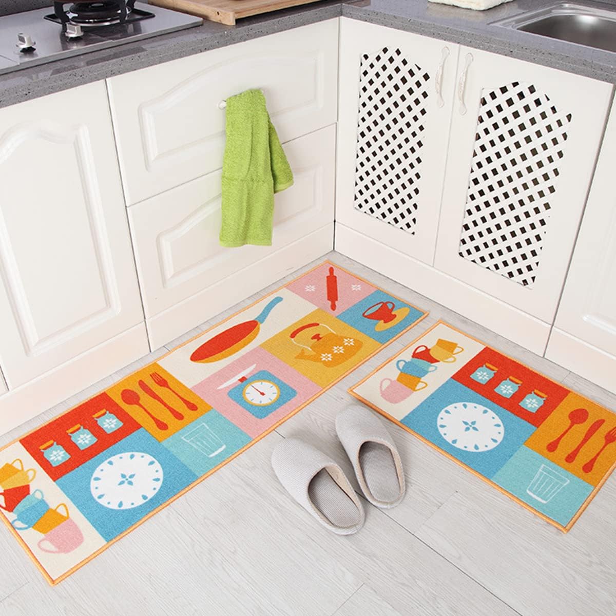 キッチンマット 1枚 キッチンラグとマット クッション付き 疲労防止フロアマット 滑り止め 防水 キッチンラグセット キッチン オフ