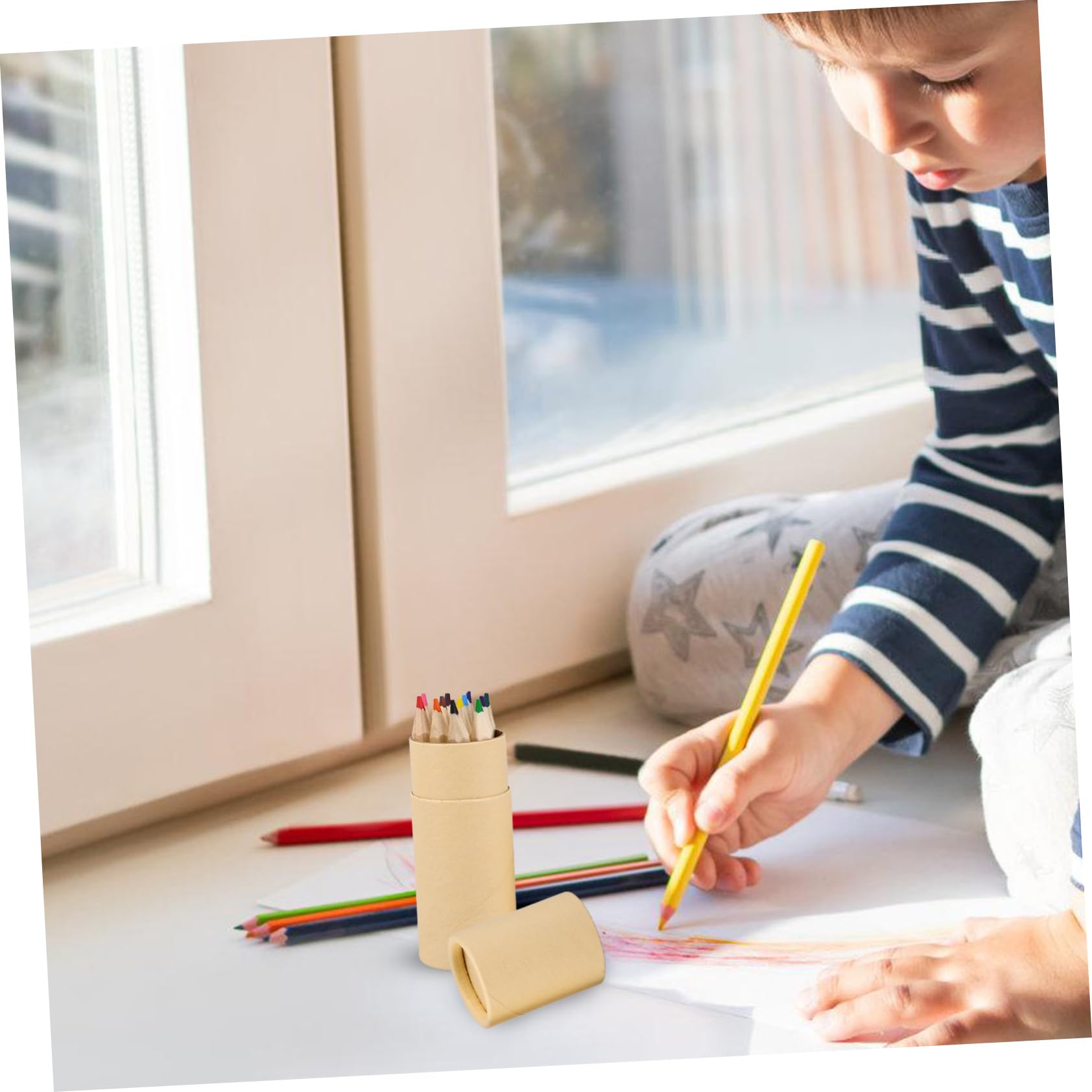 PLAFOPE Crayons de Couleur en Bois Beige, Boîte de 12 pour Dessin