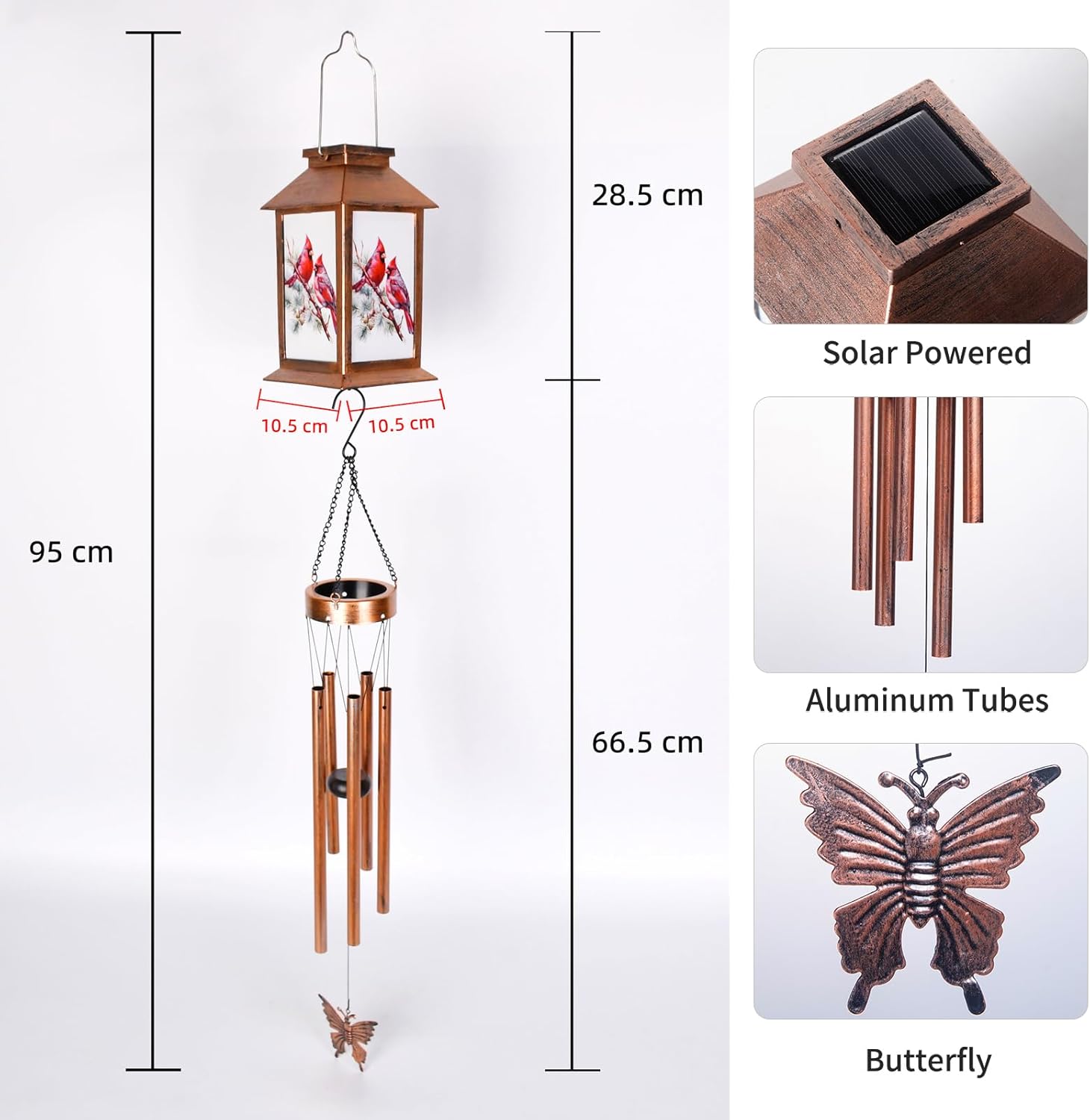 Cardinal Wind Chime Outdoor Solar Energy, Gifts for Women, Mothers, Grandmothers and Fathers, Garden Outdoor Decoration, Christmas, Mother's Day, Thanksgiving and Birthday Gifts