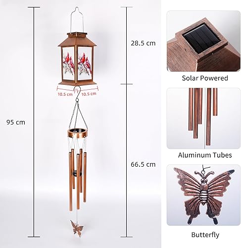 Vista 11 de JOBOSI Red Cap Green Colibrí Carillones de viento Regalos para mamá Carillones de viento Solares Colibríes Campanas de viento Brillantes Decoración