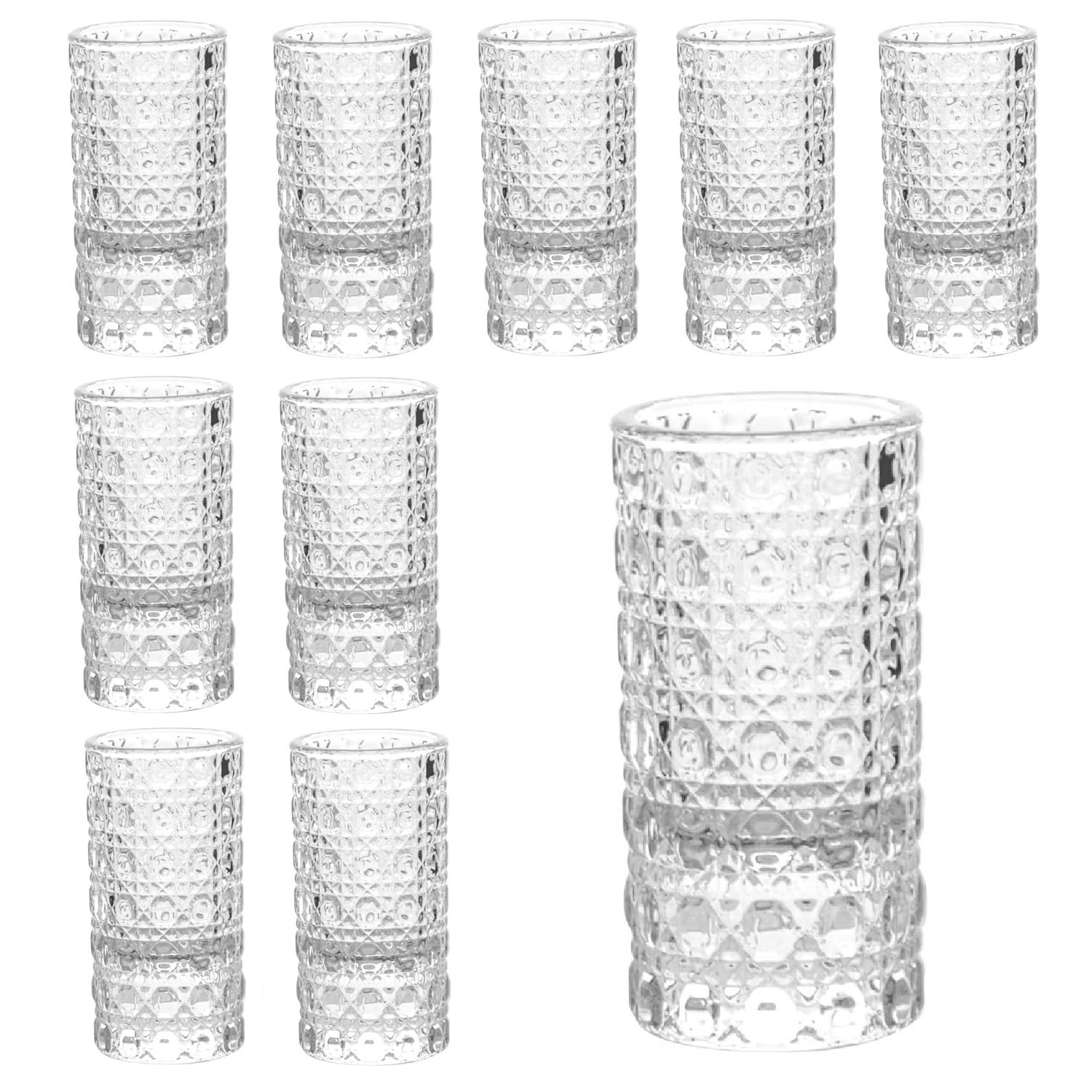 Lot de 10 Verres à Shot, Petits Verres à Shot Ronds en Cristal, Ensemble de Verres à Shot en Cristal, Verre épaissi avec Motif sculpté en Relief, Verres à Shot pour Mariages,30ml