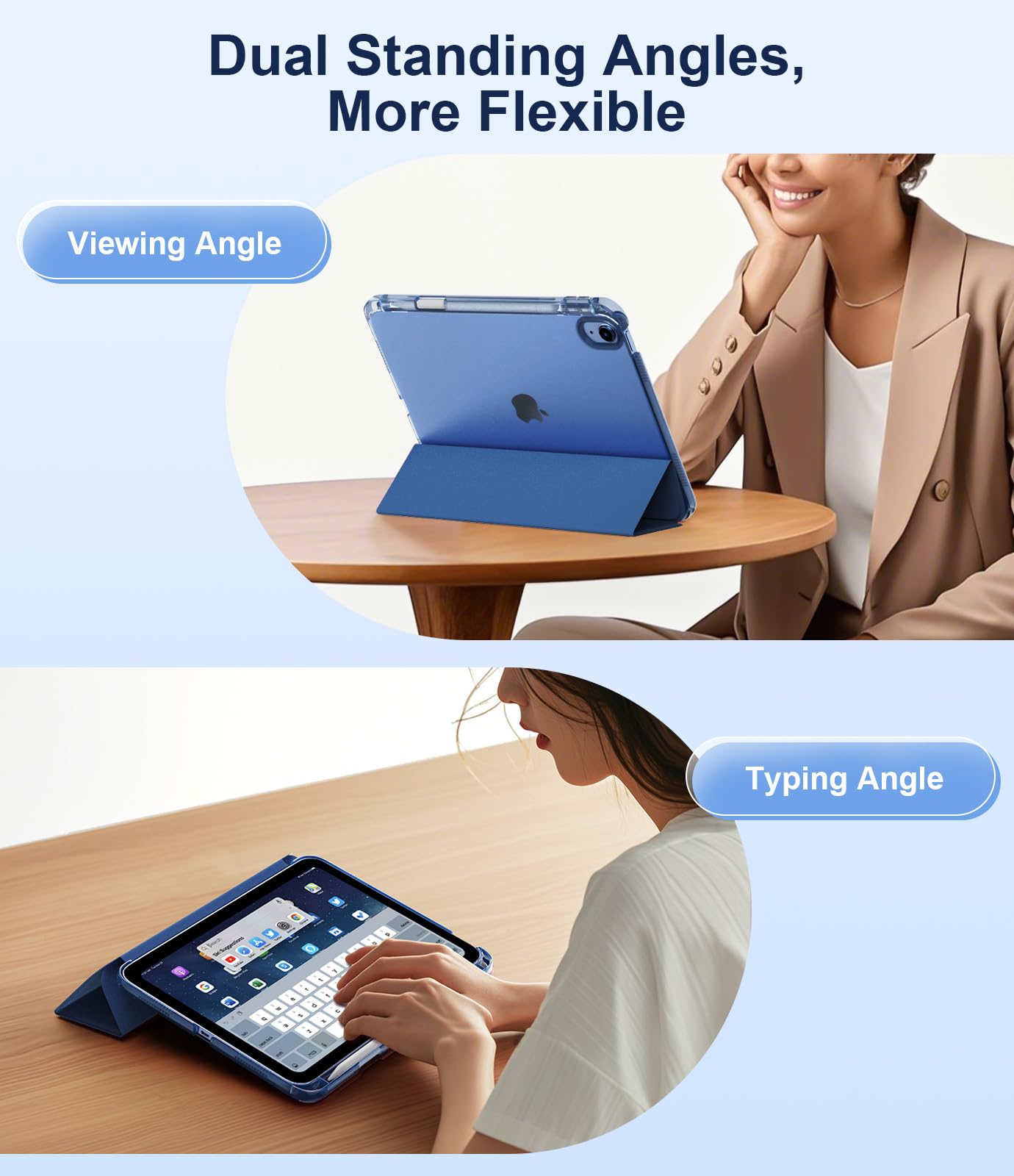 TiMOVO Cover per iPad 11 Generazione A16 11 Pollici 2025/iPad 10 Generazione 10,9 Pollici 2022 con Portapenne, Custodia con Supporto Retro Traslucido, Auto Sveglia/Sonno, Grigio Blu