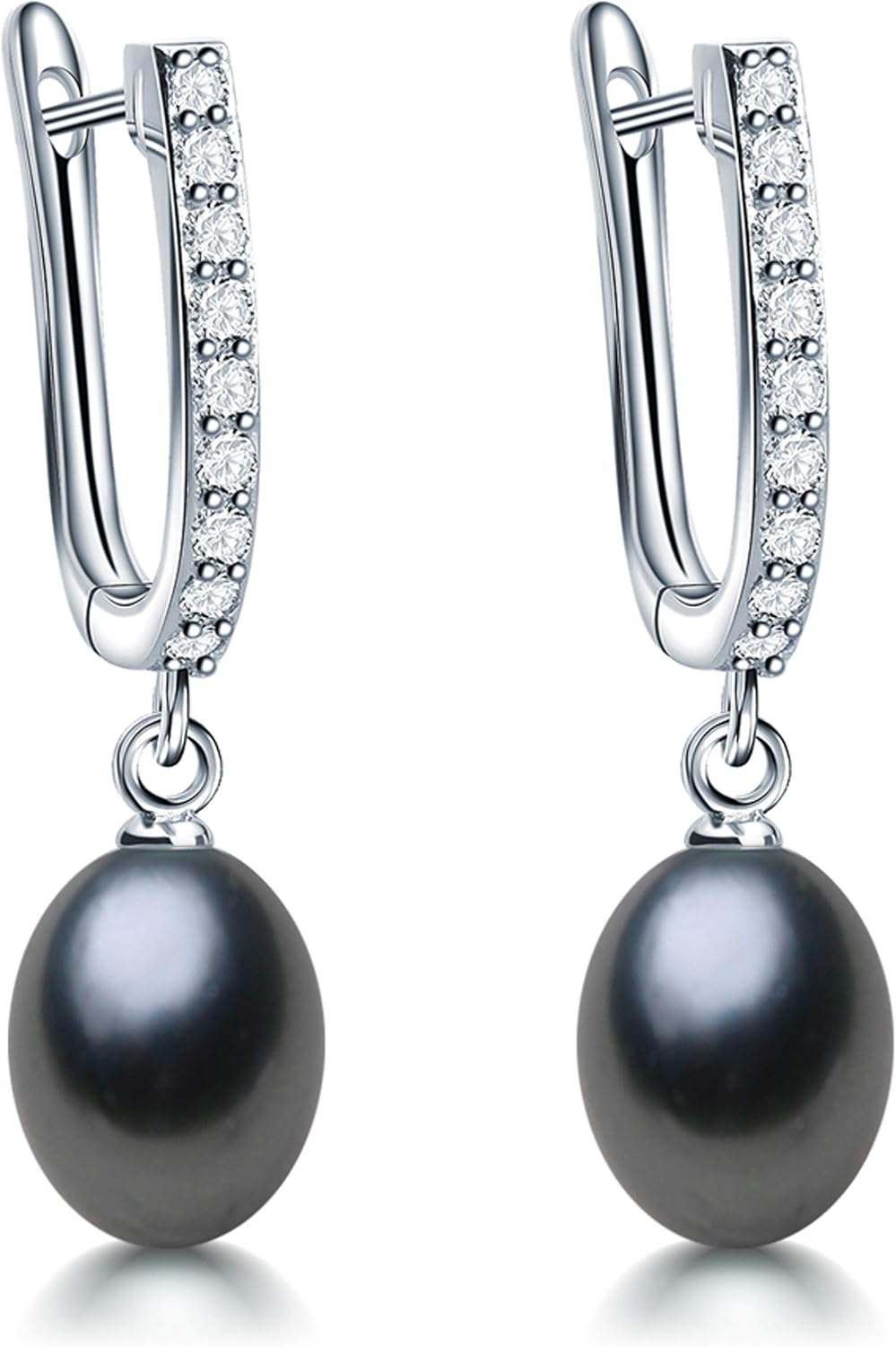 Pearl Jewelry Set For Women Pearl Pendant Necklace & Pearl Earrings with Sparkling Rhinestones 925 Sterling Silver Freshwater Pearl Drop Jewelry Set for Wedding Prom Gift - Image 6