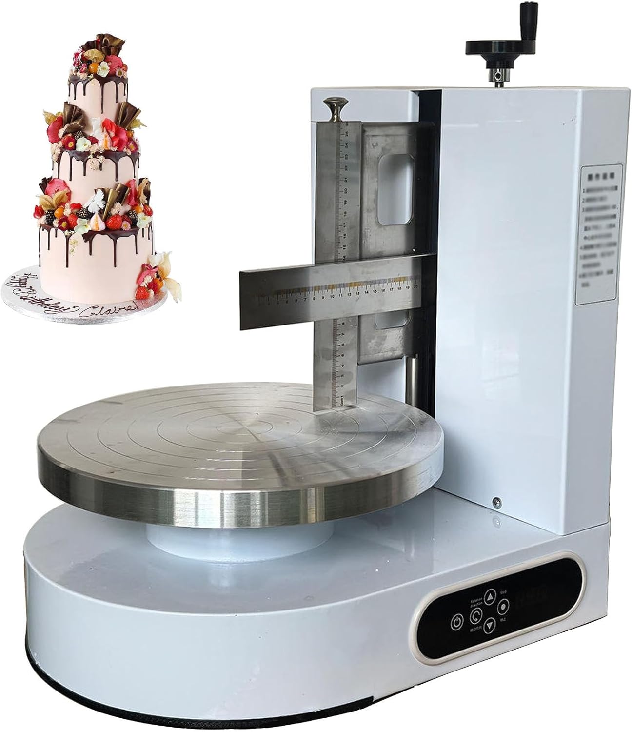 Cake Decorating Coating Machine, Baking Tools Birthday Cake Cream Spreading Machine, with Graduated Scraper for 4-12 inch Cakes, Adjust Height