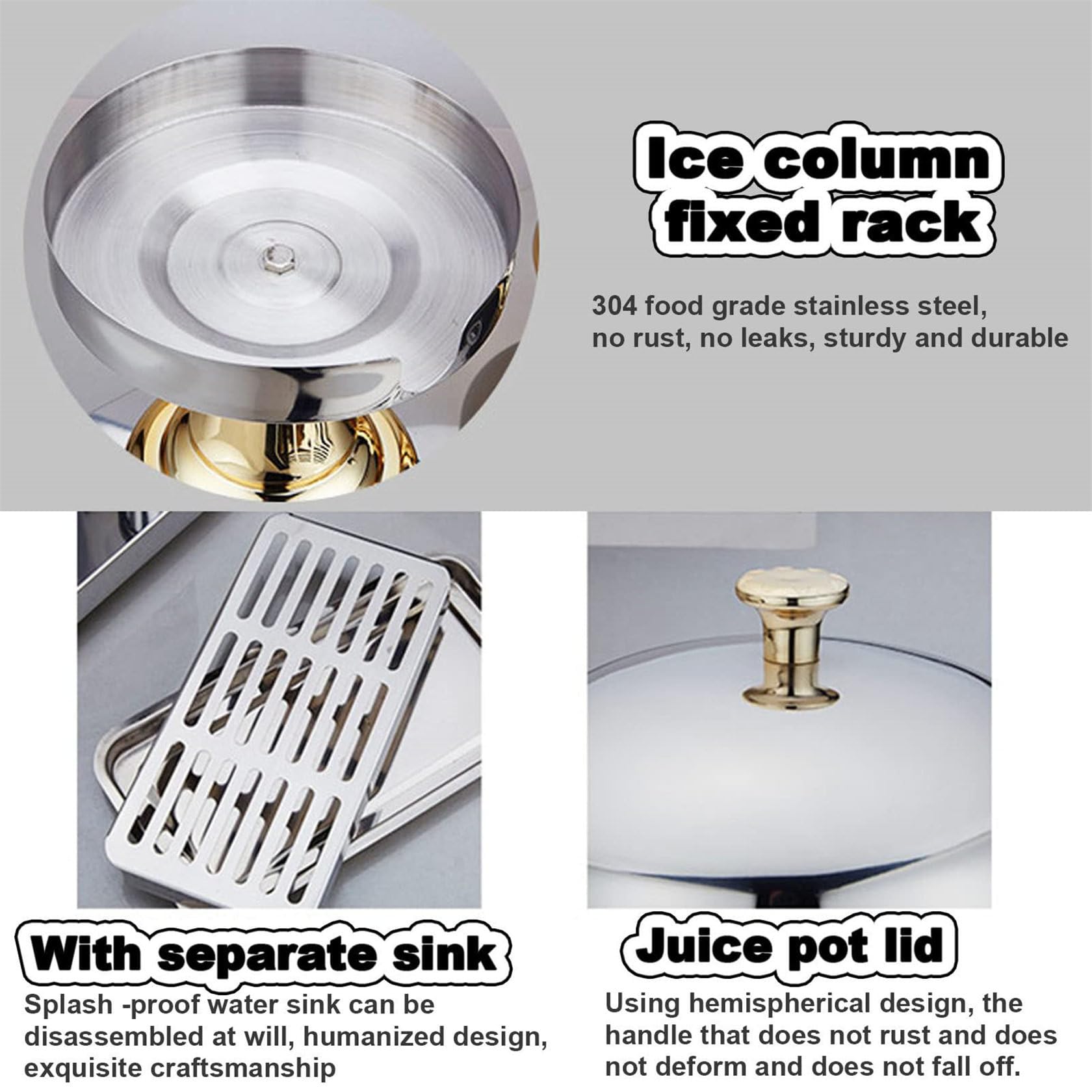 Distributeur De Jus Commercial, Distributeur De Boissons en Acier Inoxydable De 24 L avec RéCipient à Glace, pour Servir des Boissons Froides, des Cocktails, De l'eau,Gold
