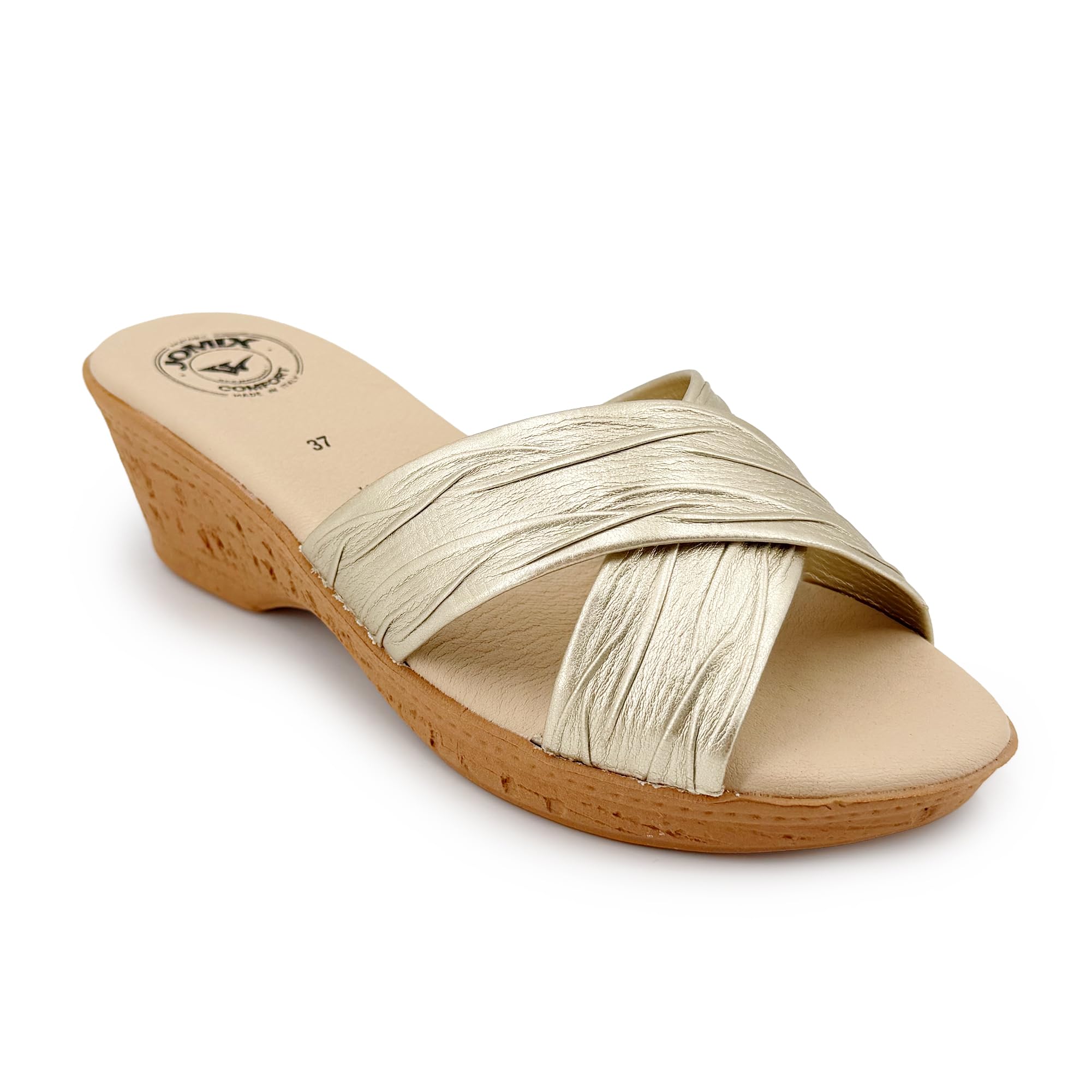 JOMIX Mules Femme Été Confort Claquettes Femme Talon Compensé 6 cm Chaussons d’Été Bout Ouvert Tiras Croisées Souples Chaussures Maison Légères Élégantes